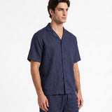 COORDINATO SHORT IN LINO BLUE