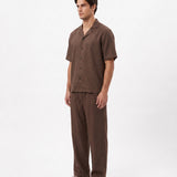COORDINATO SHORT IN LINO BROWN