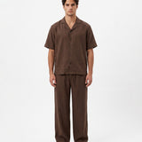 COORDINATO SHORT IN LINO BROWN