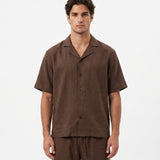 COORDINATO SHORT IN LINO BROWN