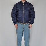 BLUE SILVER LOGO BOMBER JACKET