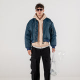 BLUE SILVER LOGO BOMBER JACKET