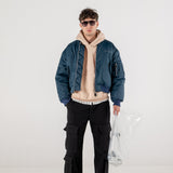 BLUE SILVER LOGO BOMBER JACKET