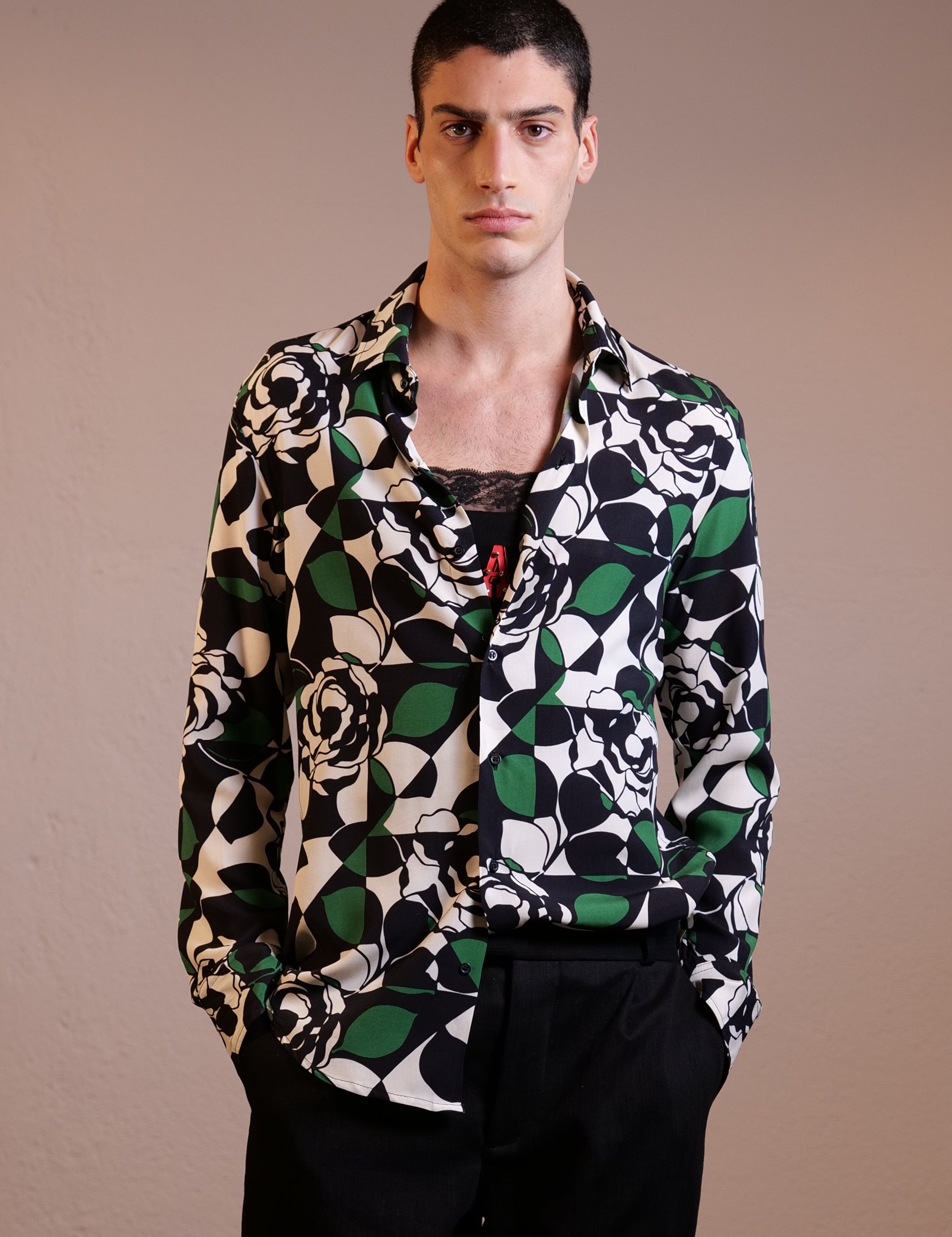 CAMICIA GEOMETRIC GREEN ROSES