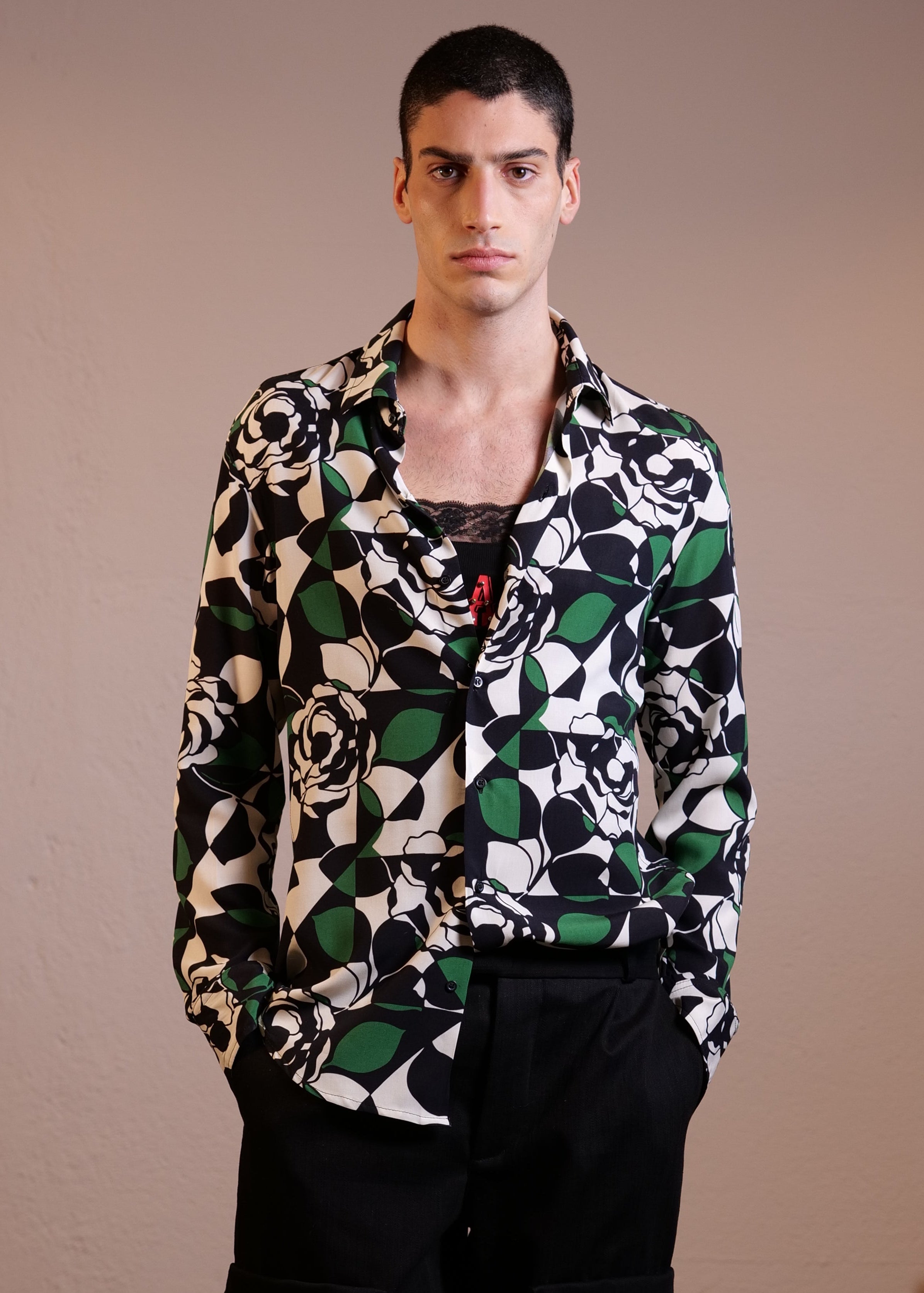 CAMICIA GEOMETRIC GREEN ROSES