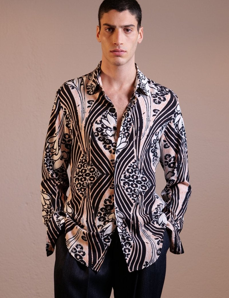 CAMICIA BLACK FLOREAL MIX - Benevierre