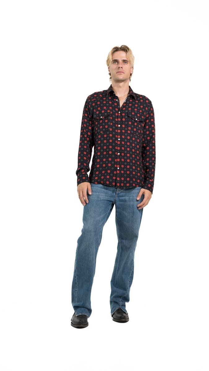 CAMICIA BLACK RUMBLE FLOWERS - Benevierre