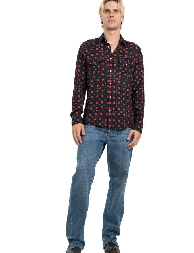 CAMICIA BLACK RUMBLE FLOWERS - Benevierre