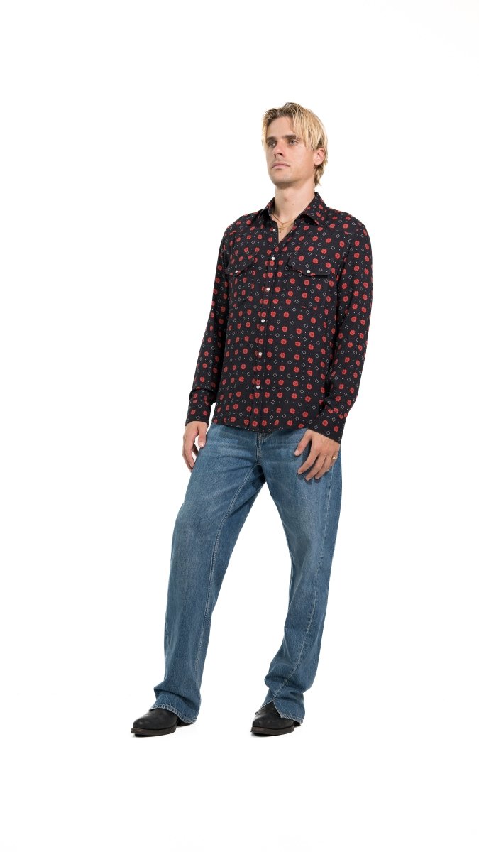CAMICIA BLACK RUMBLE FLOWERS - Benevierre