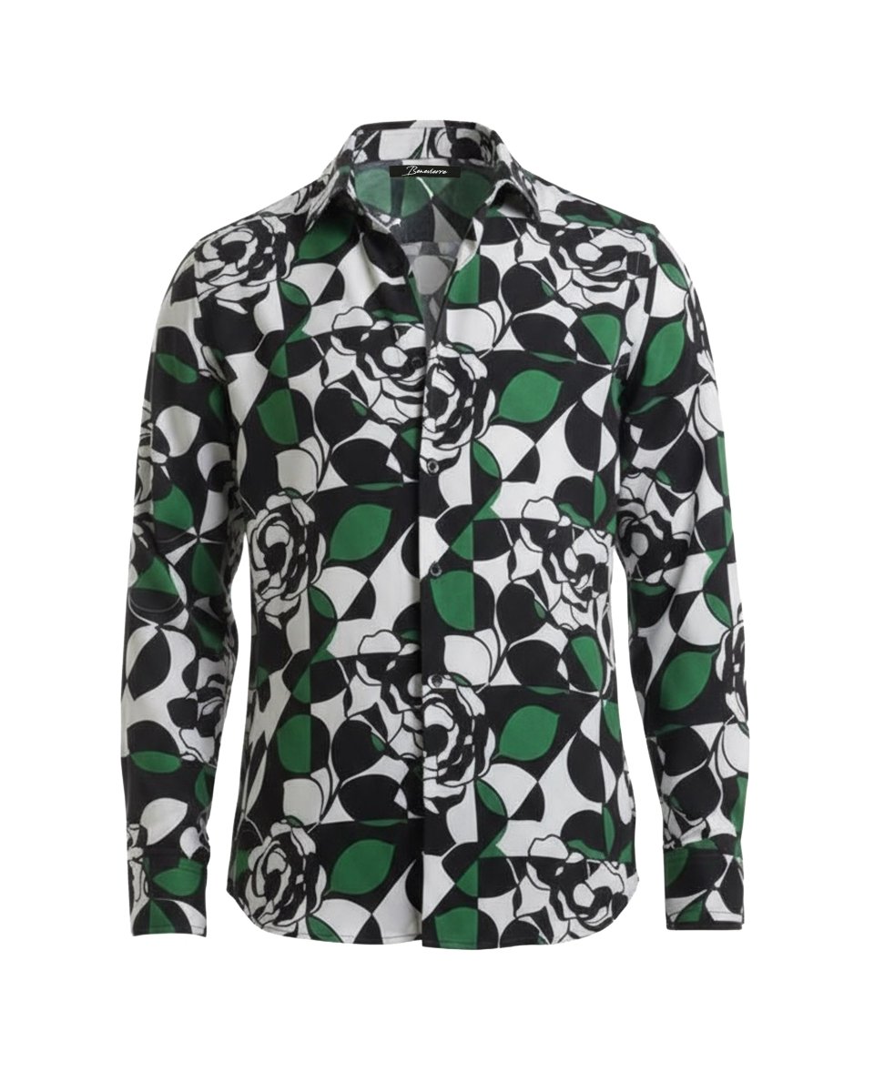 CAMICIA GEOMETRIC GREEN ROSES - Benevierre