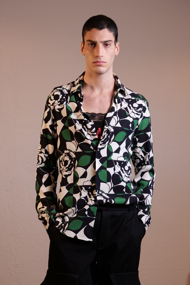 CAMICIA GEOMETRIC GREEN ROSES - Benevierre
