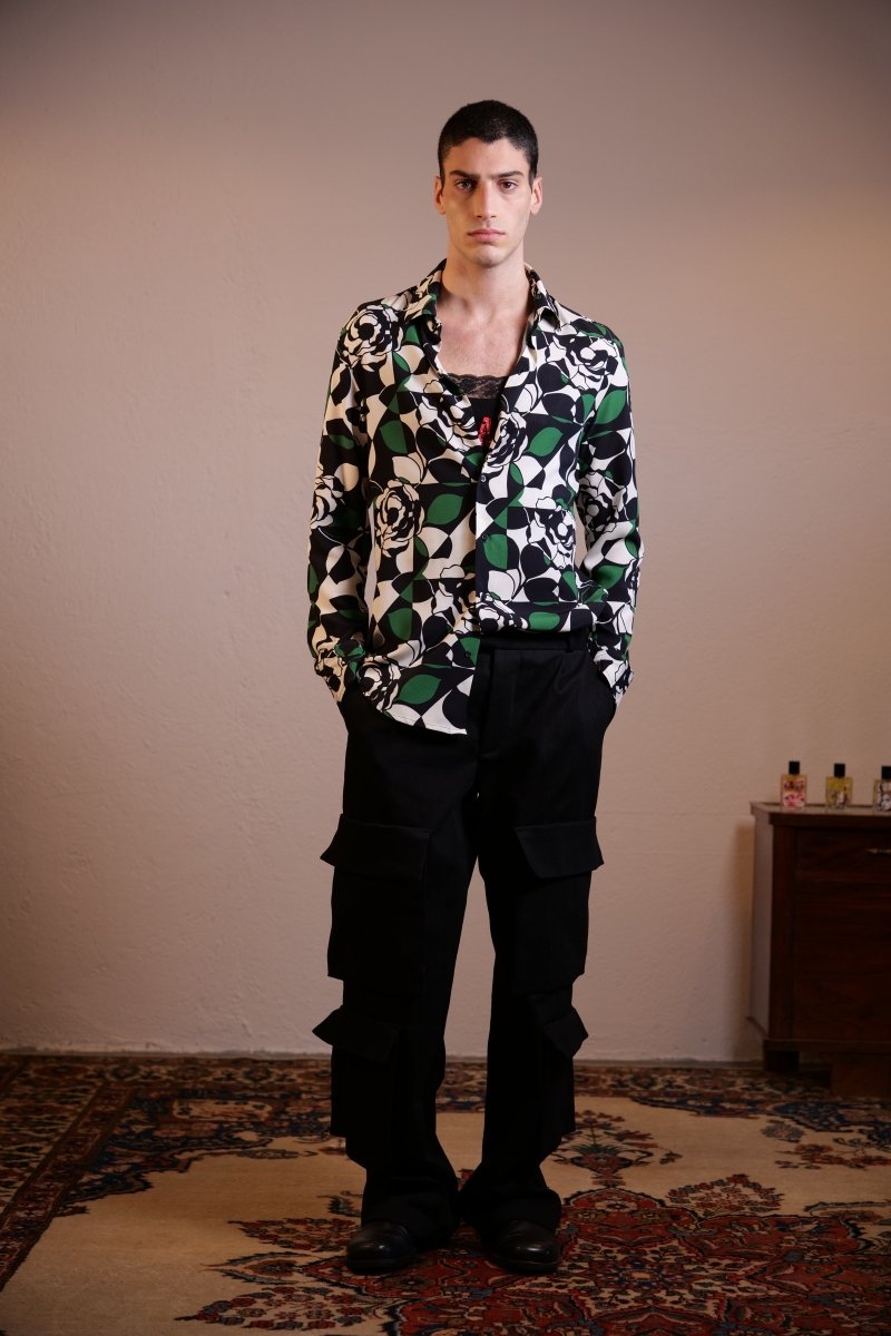 CAMICIA GEOMETRIC GREEN ROSES - Benevierre