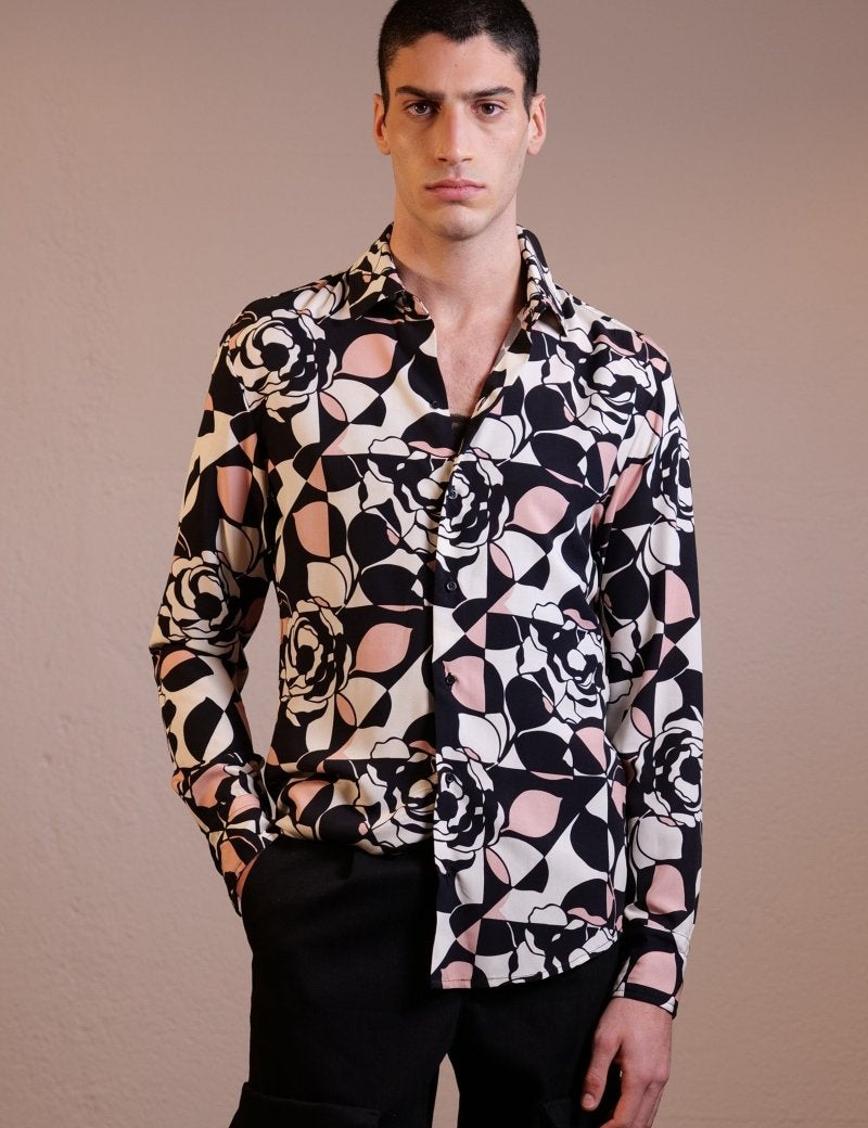 CAMICIA GEOMETRIC PINK ROSES - Benevierre