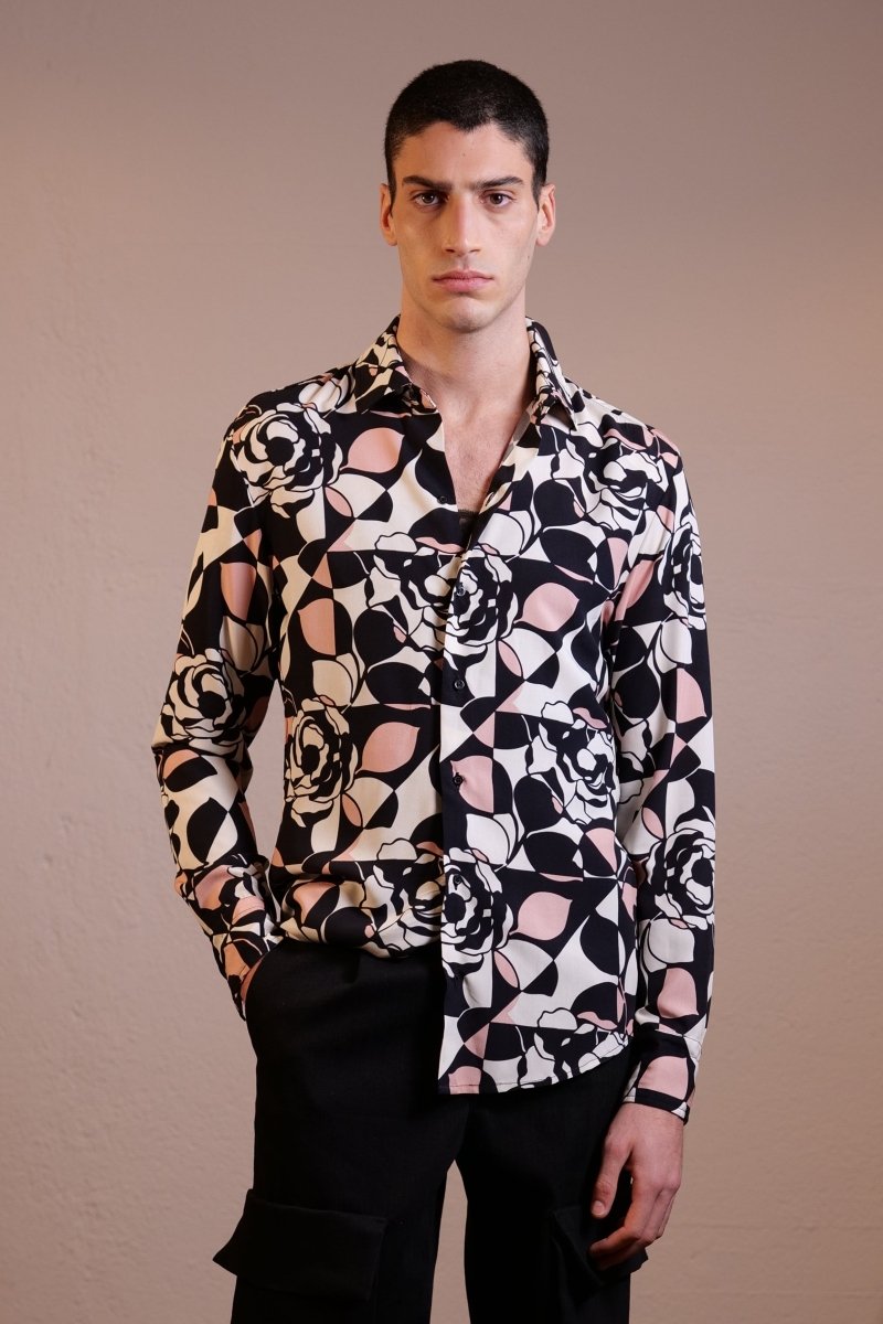 CAMICIA GEOMETRIC PINK ROSES - Benevierre