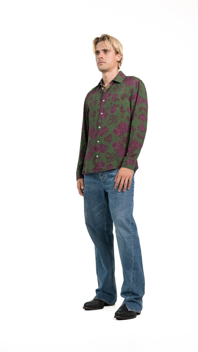 CAMICIA GREEN VINTAGE ROSES - Benevierre