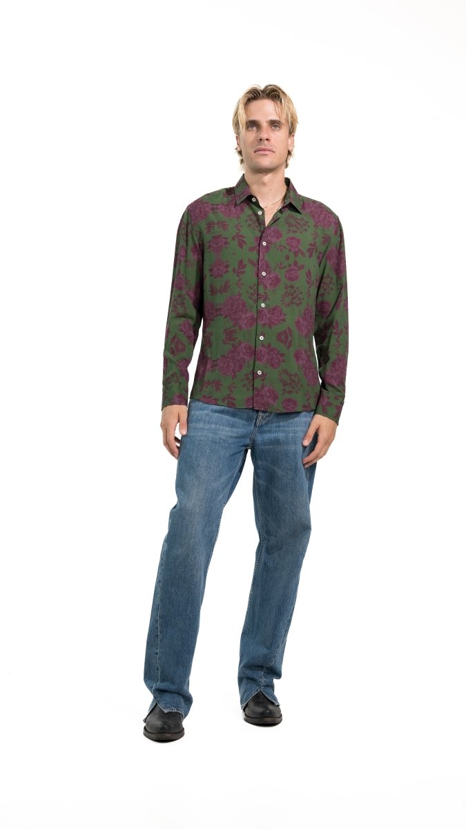 CAMICIA GREEN VINTAGE ROSES - Benevierre