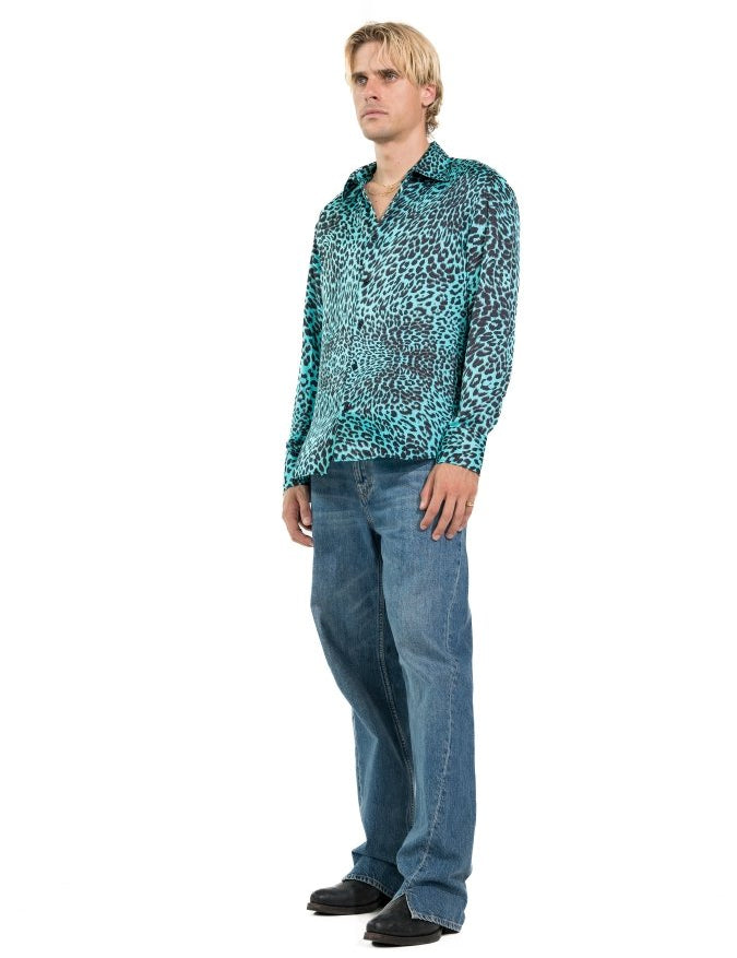 CAMICIA LIGHT BLUE LEOPARD - Benevierre
