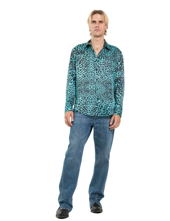 CAMICIA LIGHT BLUE LEOPARD - Benevierre