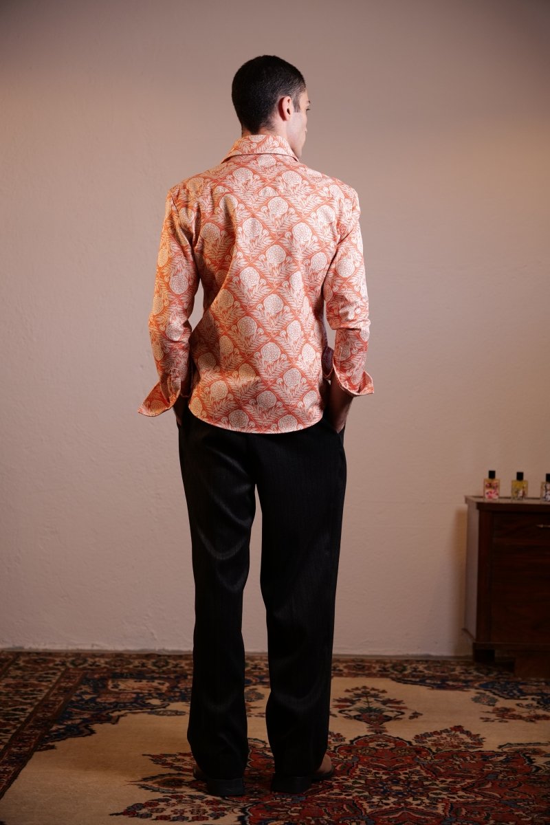 CAMICIA ORANGE FLOWER PATTERN - Benevierre