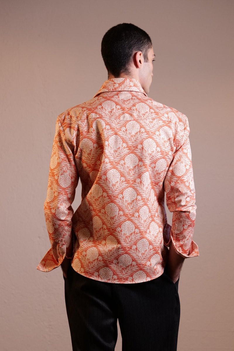 CAMICIA ORANGE FLOWER PATTERN - Benevierre