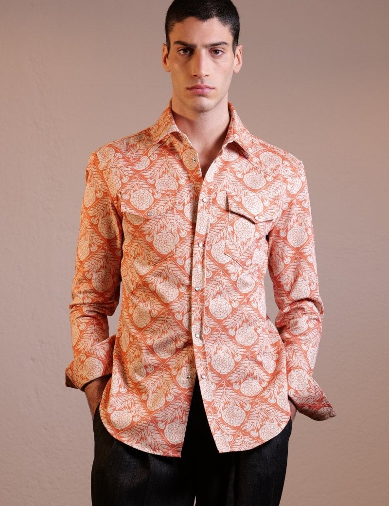 CAMICIA ORANGE FLOWER PATTERN - Benevierre