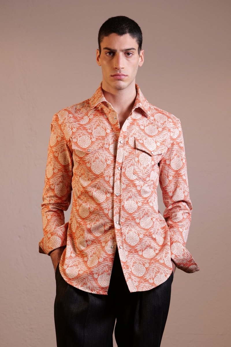 CAMICIA ORANGE FLOWER PATTERN - Benevierre