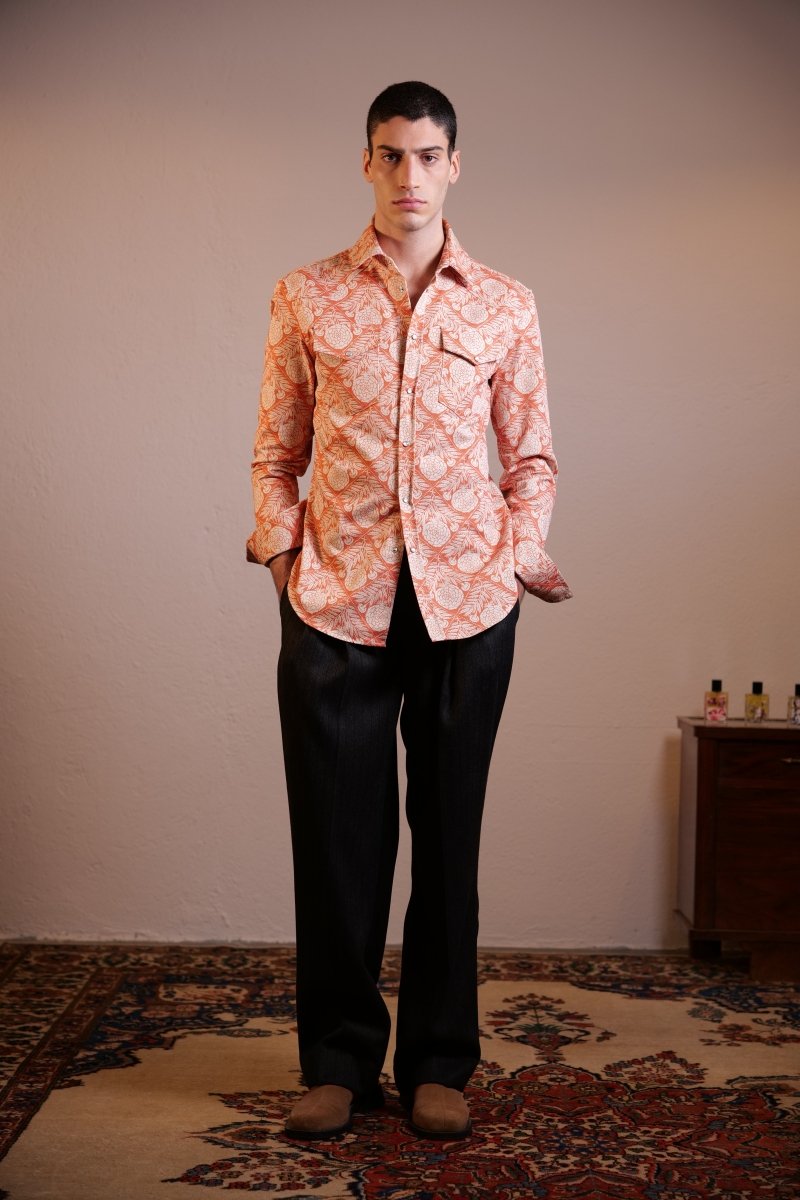CAMICIA ORANGE FLOWER PATTERN - Benevierre
