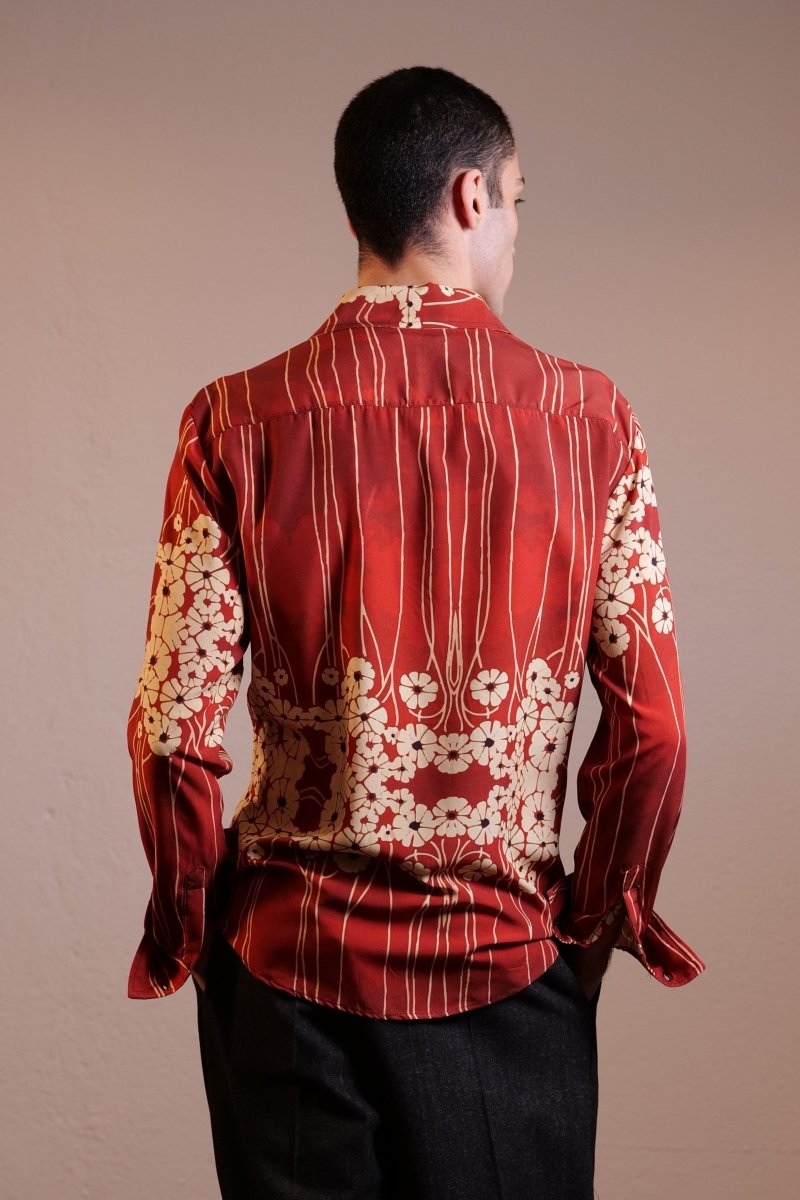 CAMICIA RED PAINTED FLOWERS - Benevierre