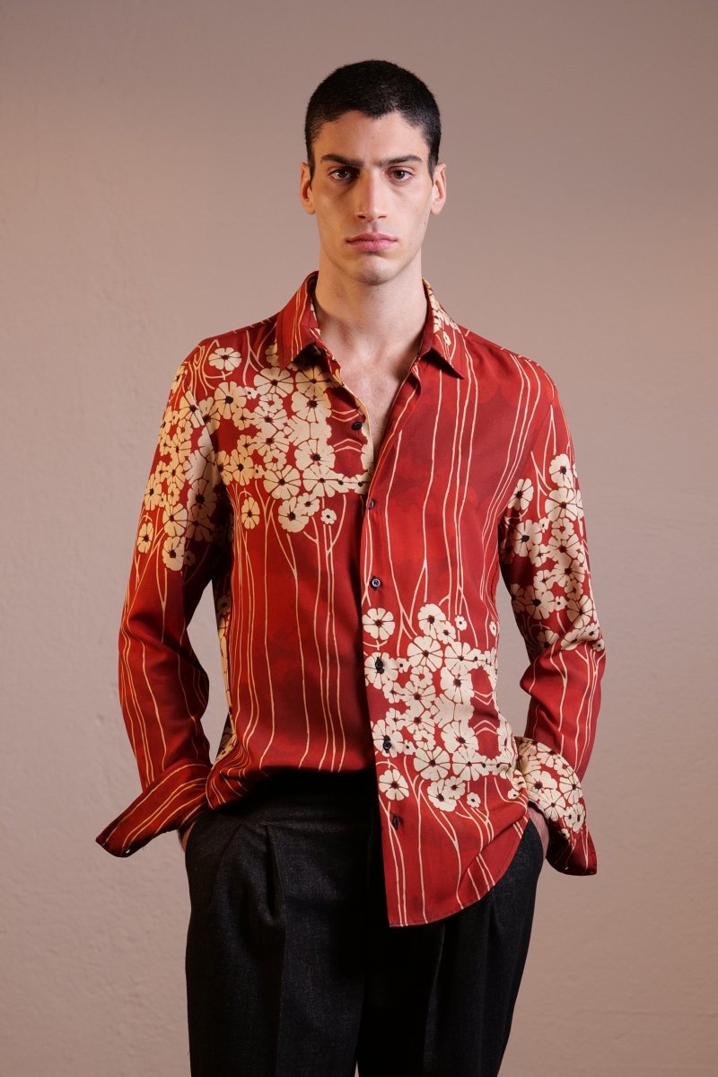 CAMICIA RED PAINTED FLOWERS - Benevierre
