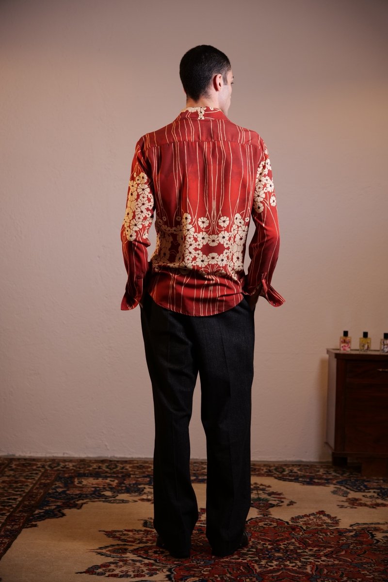 CAMICIA RED PAINTED FLOWERS - Benevierre