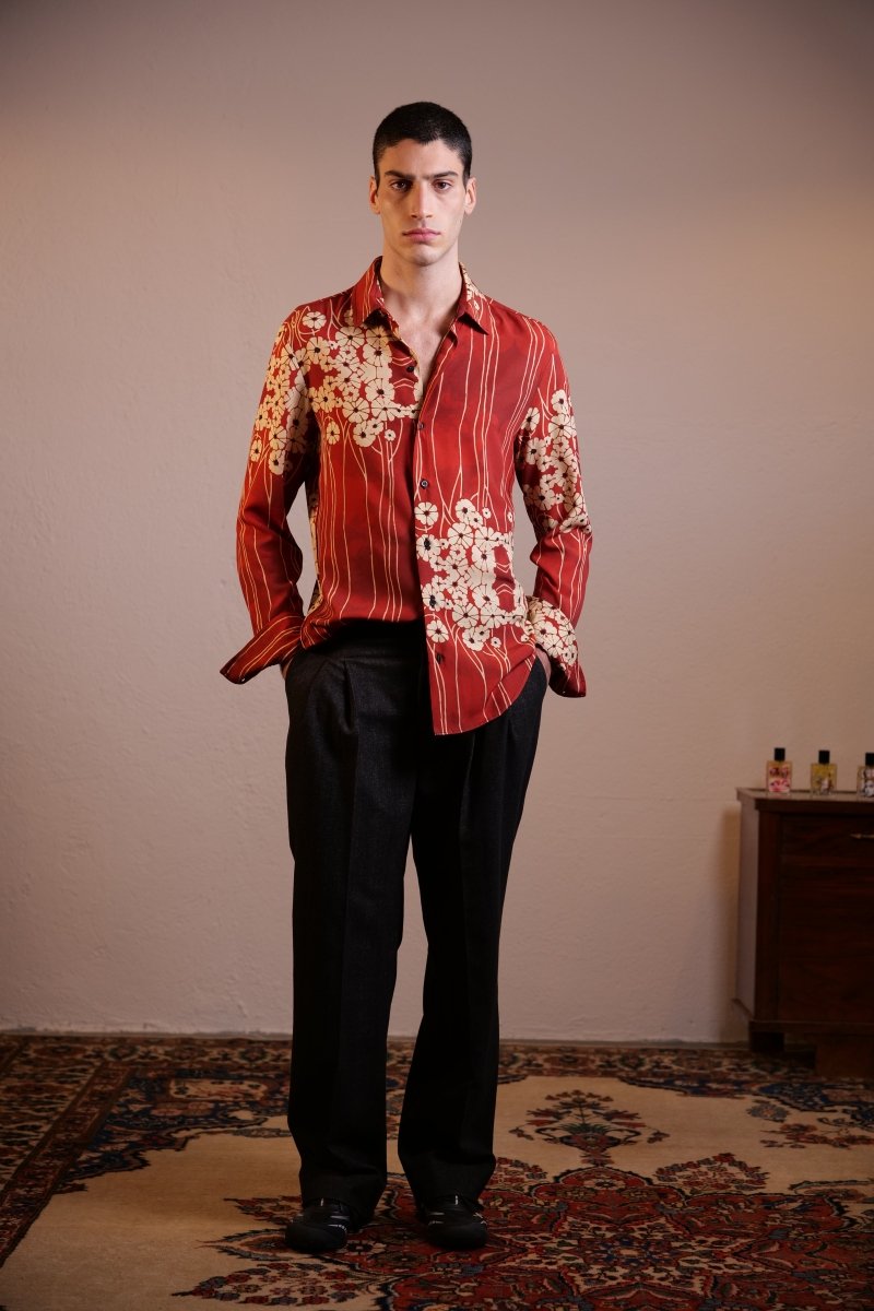 CAMICIA RED PAINTED FLOWERS - Benevierre