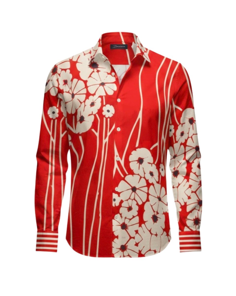 CAMICIA RED PAINTED FLOWERS - Benevierre