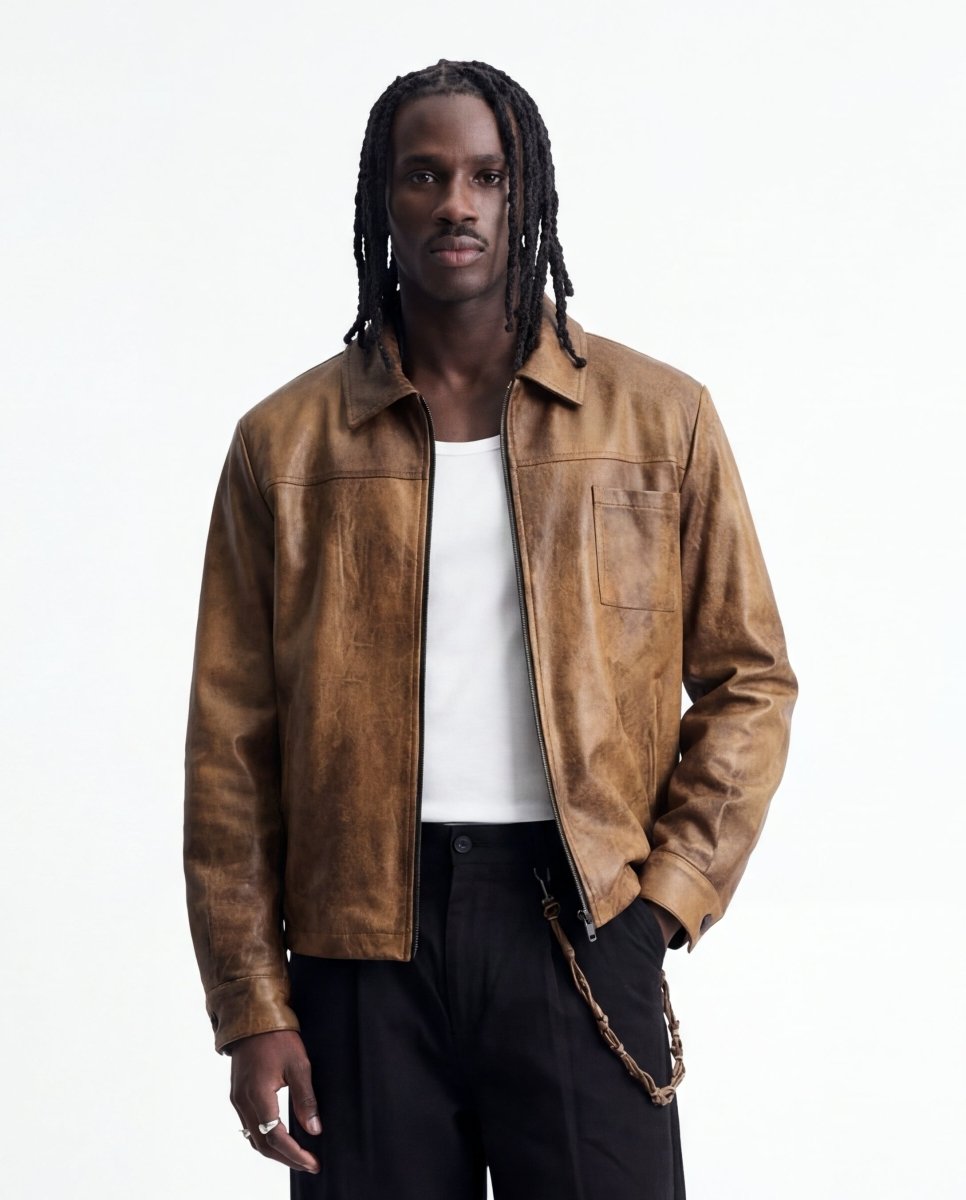 CITY LEATHER JACKET BROWN - Benevierre