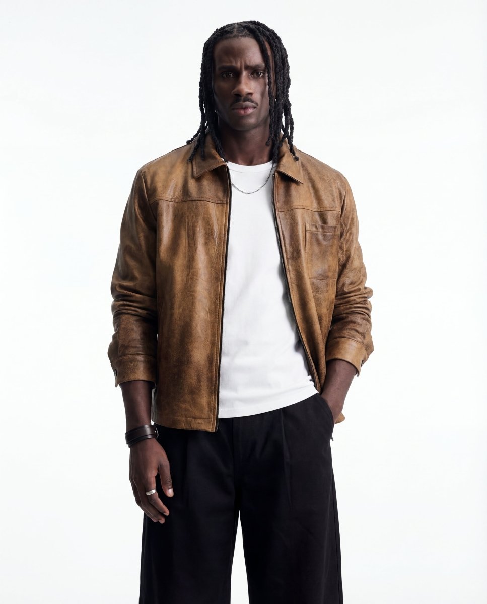 CITY LEATHER JACKET BROWN - Benevierre