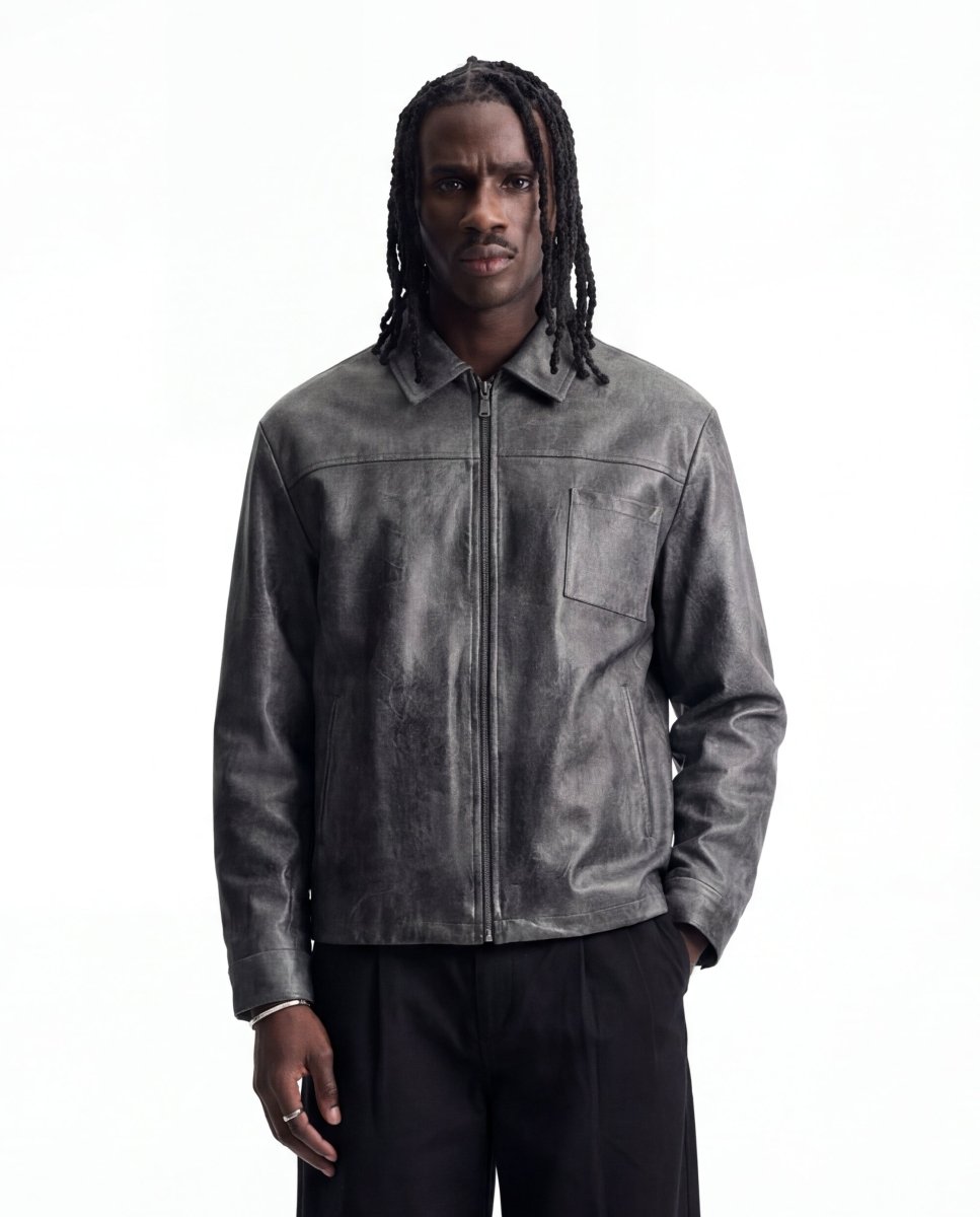 CITY LEATHER JACKET GREY - Benevierre