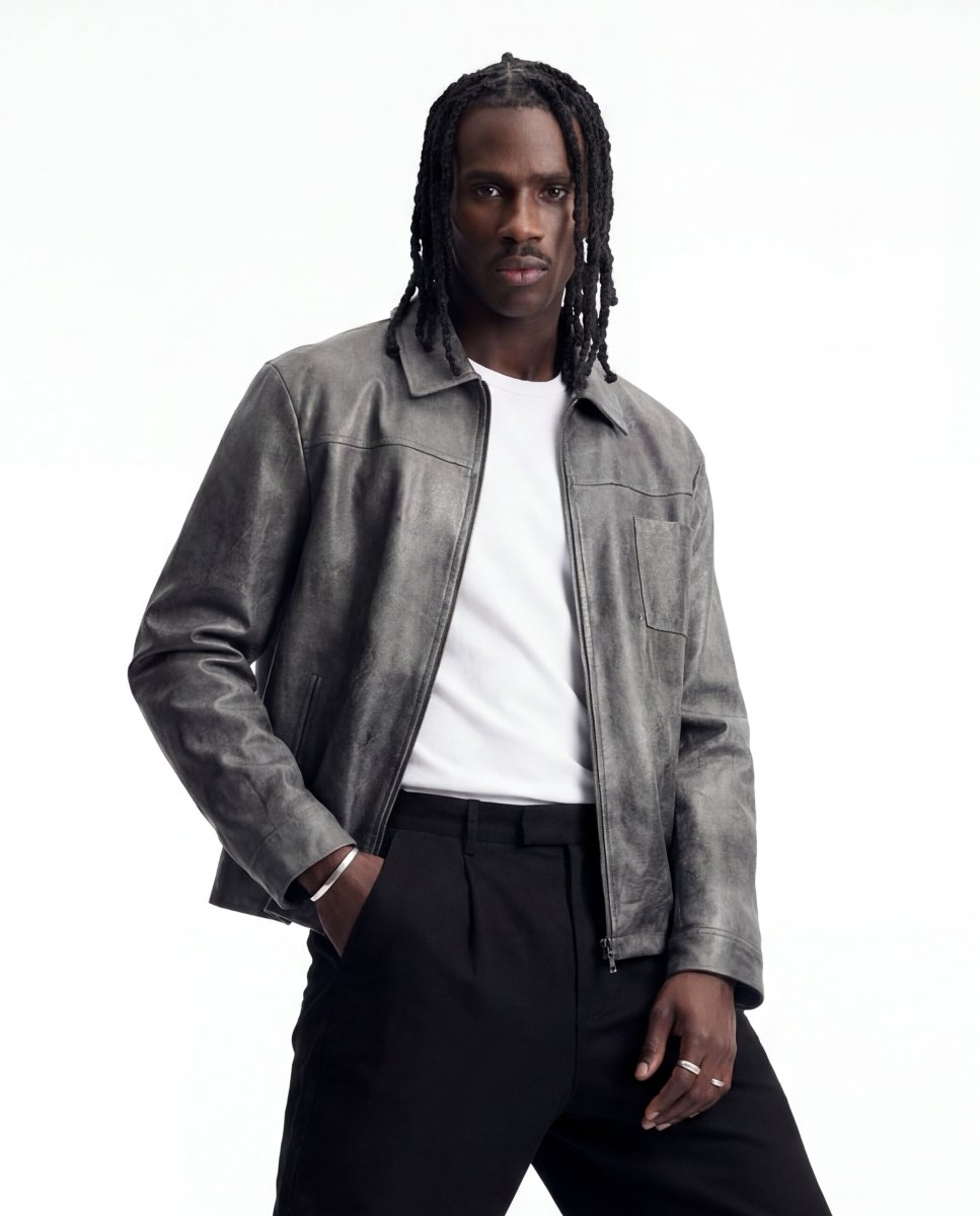 CITY LEATHER JACKET GREY - Benevierre