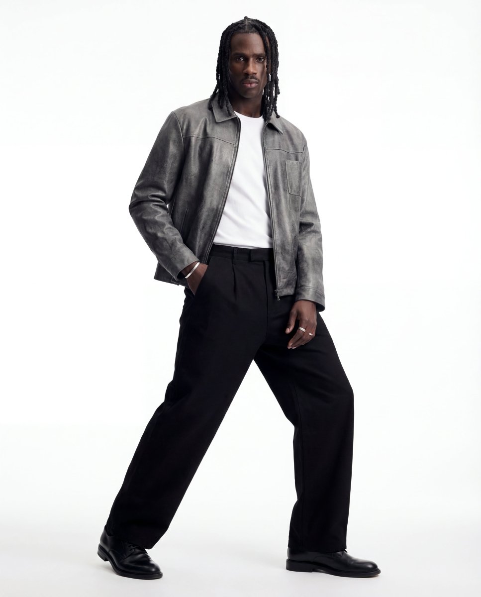 CITY LEATHER JACKET GREY - Benevierre