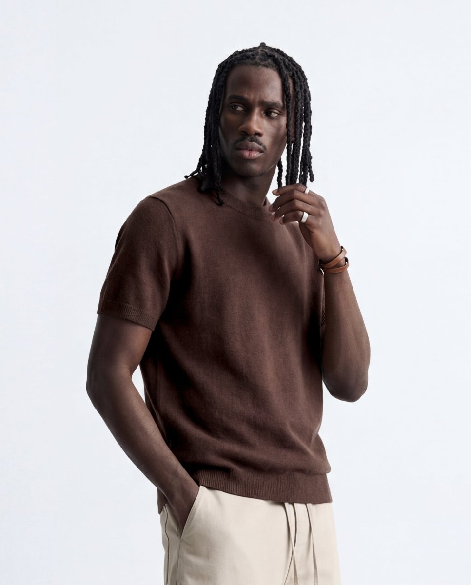 CLEAN KNIT TEE BROWN - Benevierre