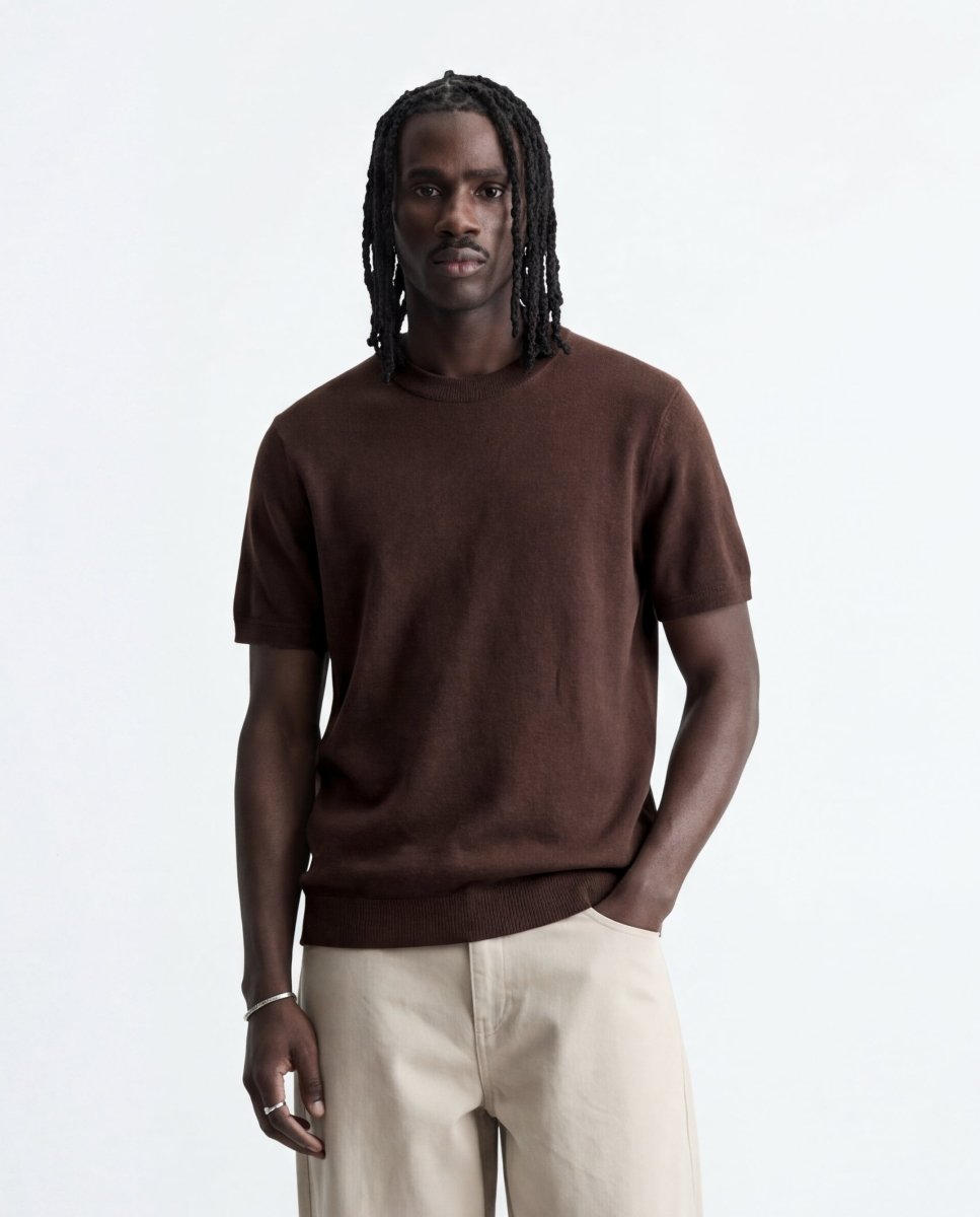 CLEAN KNIT TEE BROWN - Benevierre