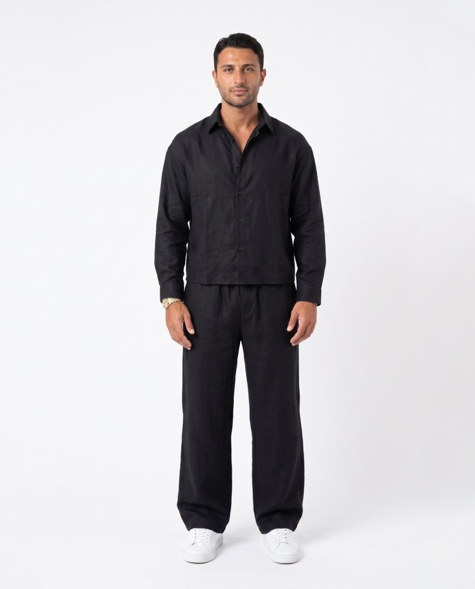 COORDINATO ELEGANT IN LINO BLACK - Benevierre