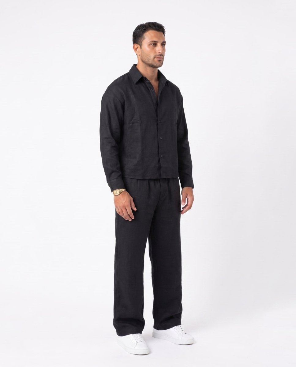 COORDINATO ELEGANT IN LINO BLACK - Benevierre
