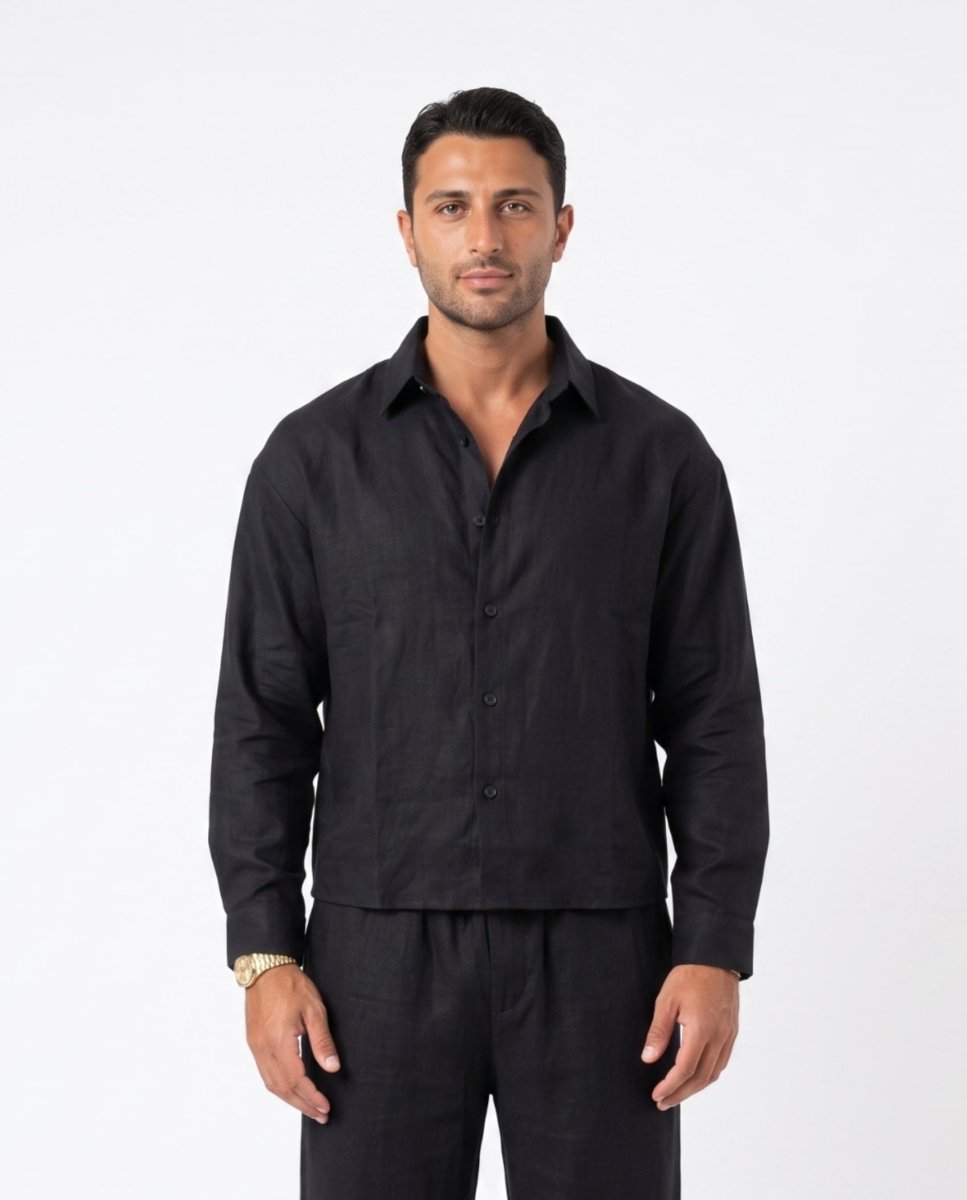 COORDINATO ELEGANT IN LINO BLACK - Benevierre