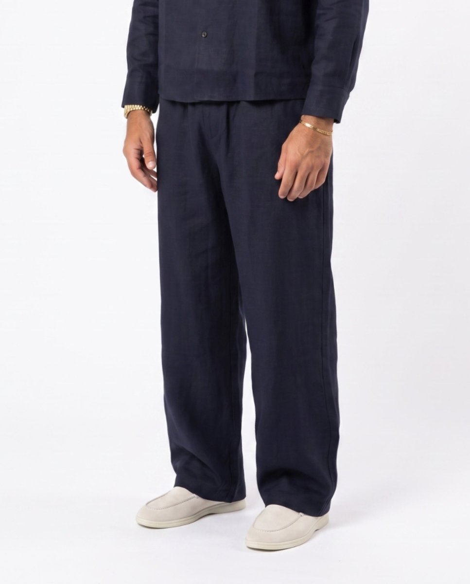 COORDINATO ELEGANT IN LINO BLU - Benevierre