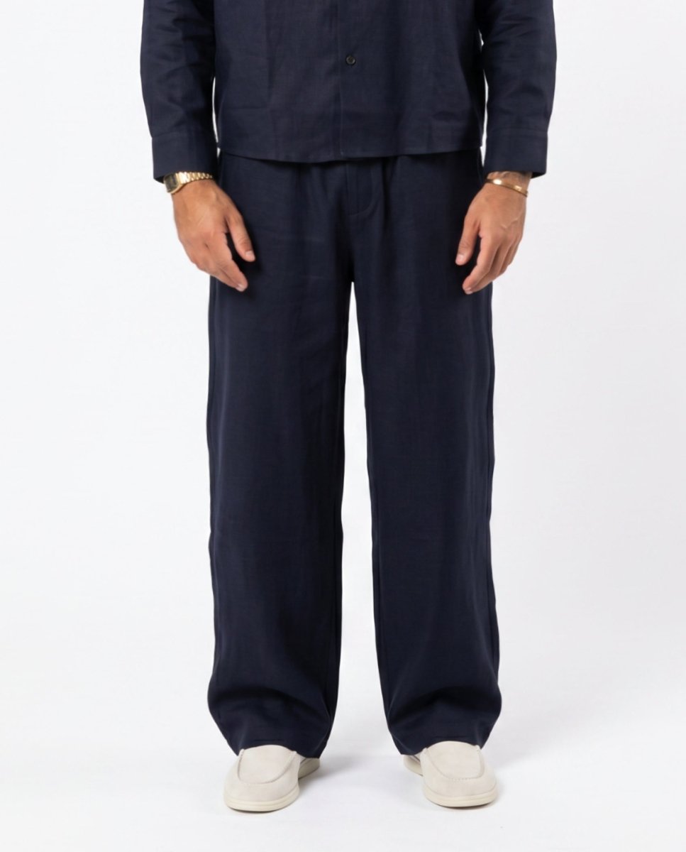 COORDINATO ELEGANT IN LINO BLU - Benevierre