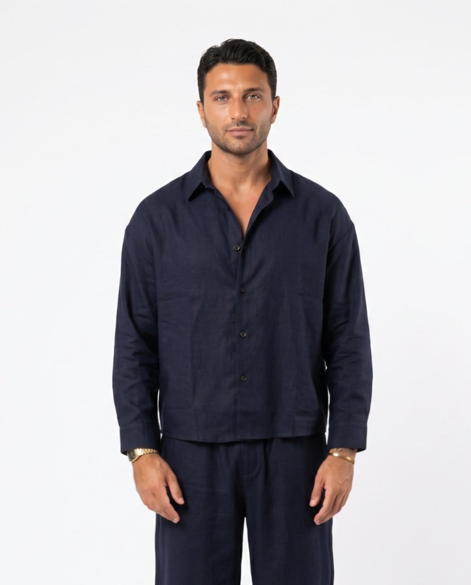 COORDINATO ELEGANT IN LINO BLU - Benevierre