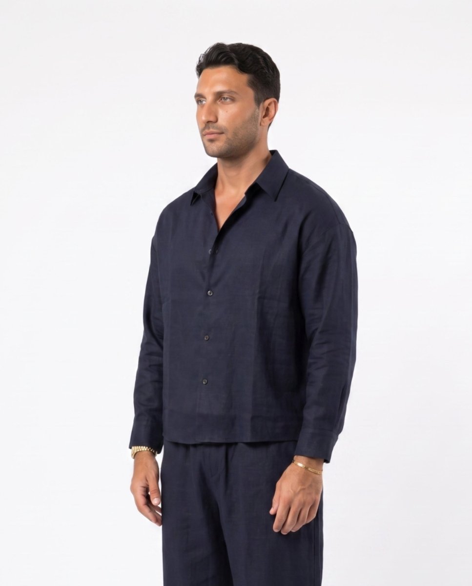 COORDINATO ELEGANT IN LINO BLU - Benevierre