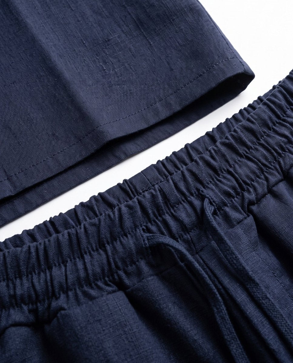 COORDINATO ELEGANT IN LINO BLU - Benevierre