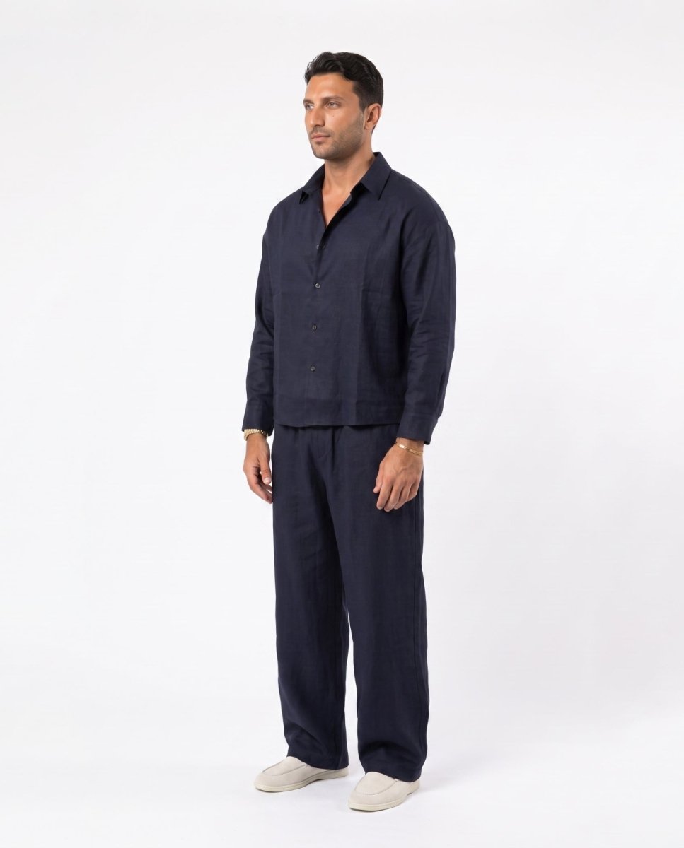 COORDINATO ELEGANT IN LINO BLU - Benevierre
