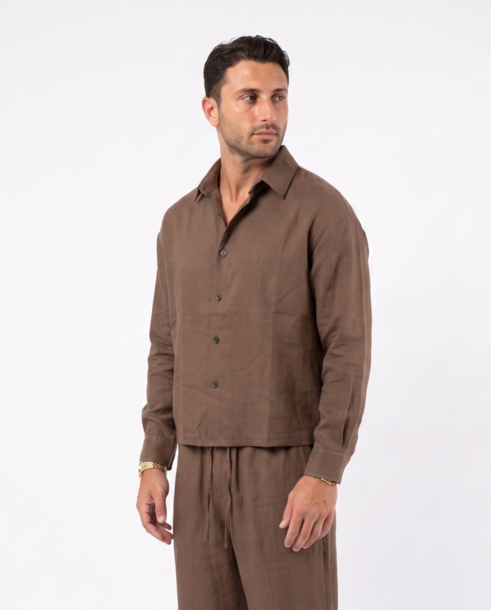 COORDINATO ELEGANT IN LINO BROWN - Benevierre