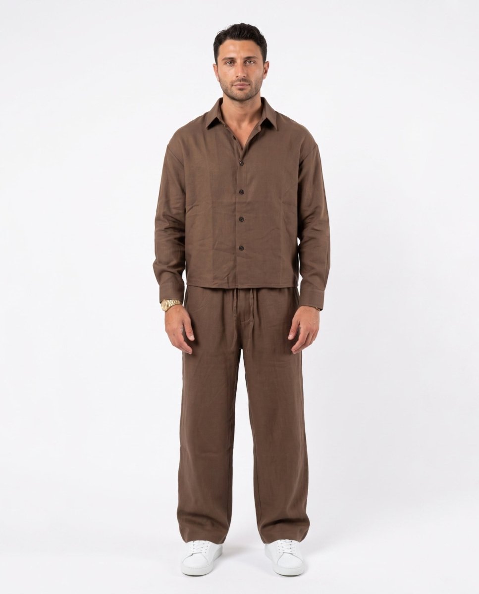 COORDINATO ELEGANT IN LINO BROWN - Benevierre